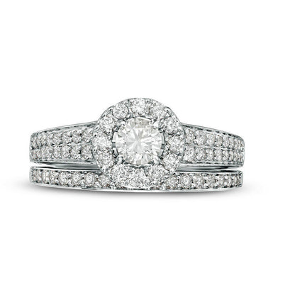 1.0 CT. T.W. Certified Natural Diamond Frame Bridal Engagement Ring Set in Solid 14K White Gold (I/I1)