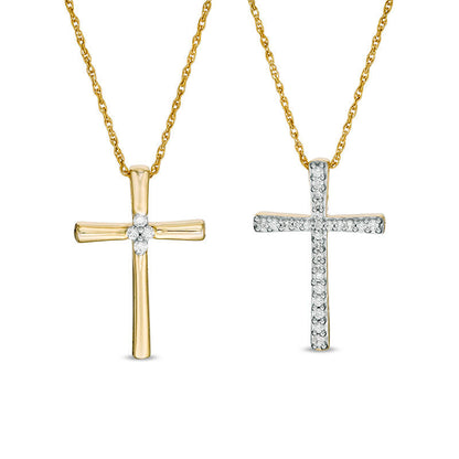 0.25 CT. T.W. Natural Diamond Reversible Cross Pendant in 10K Yellow Gold with White Rhodium
