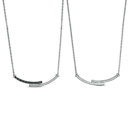 0.2 CT. T.W. Enhanced Black and White Natural Diamond Reversible Curved Bypass Bar Necklace in Sterling Silver - 16.58"