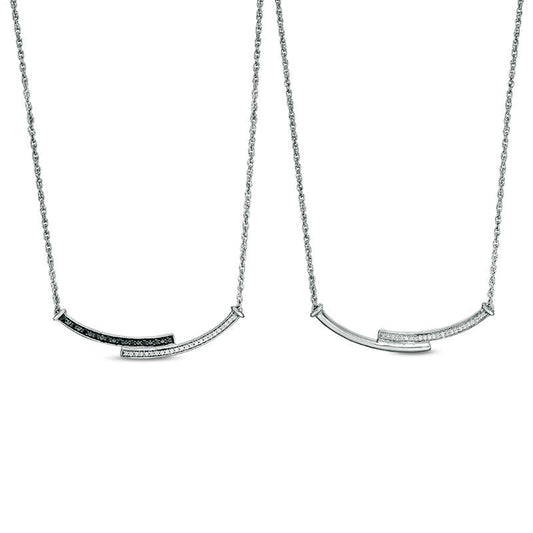 0.2 CT. T.W. Enhanced Black and White Natural Diamond Reversible Curved Bypass Bar Necklace in Sterling Silver - 16.58"