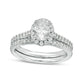 1.20 CT. T.W. Certified Oval Natural Diamond Frame Bridal Engagement Ring Set in Solid 14K White Gold (I/SI2)
