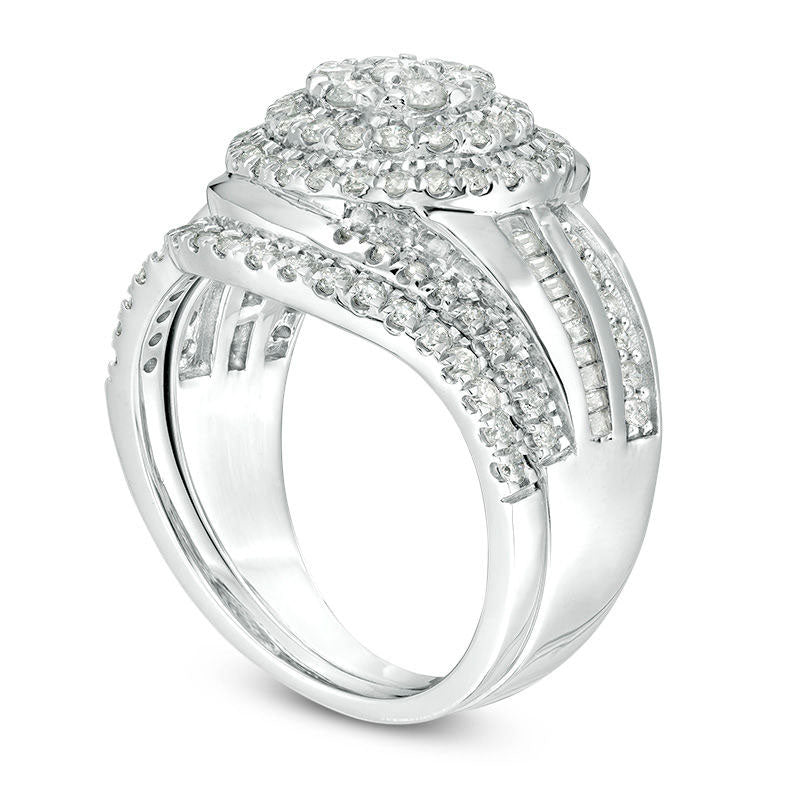 1.25 CT. T.W. Composite Natural Diamond Double Frame Bypass Bridal Engagement Ring Set in Solid 10K White Gold