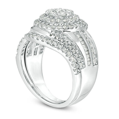 1.25 CT. T.W. Composite Natural Diamond Double Frame Bypass Bridal Engagement Ring Set in Solid 10K White Gold