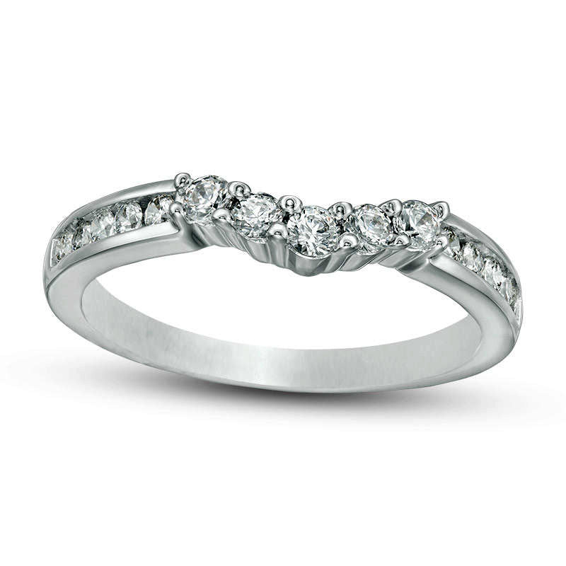 0.38 CT. T.W. Natural Diamond Contour Wedding Band in Solid 14K White Gold