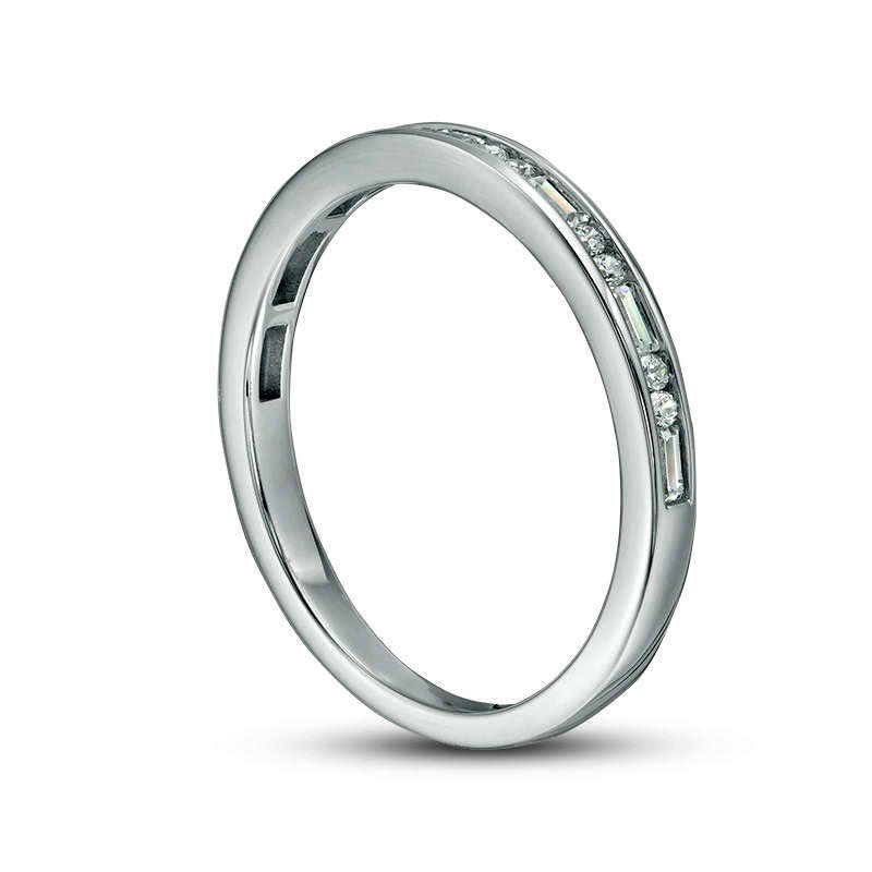 0.25 CT. T.W. Baguette and Round Natural Diamond Alternating Anniversary Band in Solid 14K White Gold