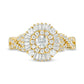 1.0 CT. T.W. Baguette and Round Natural Diamond Sunburst Frame Tri-Sides Engagement Ring in Solid 14K Gold