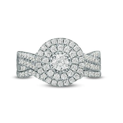 1.0 CT. T.W. Natural Diamond Double Frame Bridal Engagement Ring Set in Solid 10K White Gold