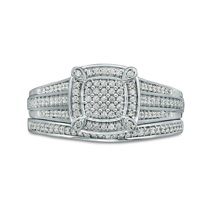 0.38 CT. T.W. Composite Natural Diamond Cushion Frame Bridal Engagement Ring Set in Sterling Silver