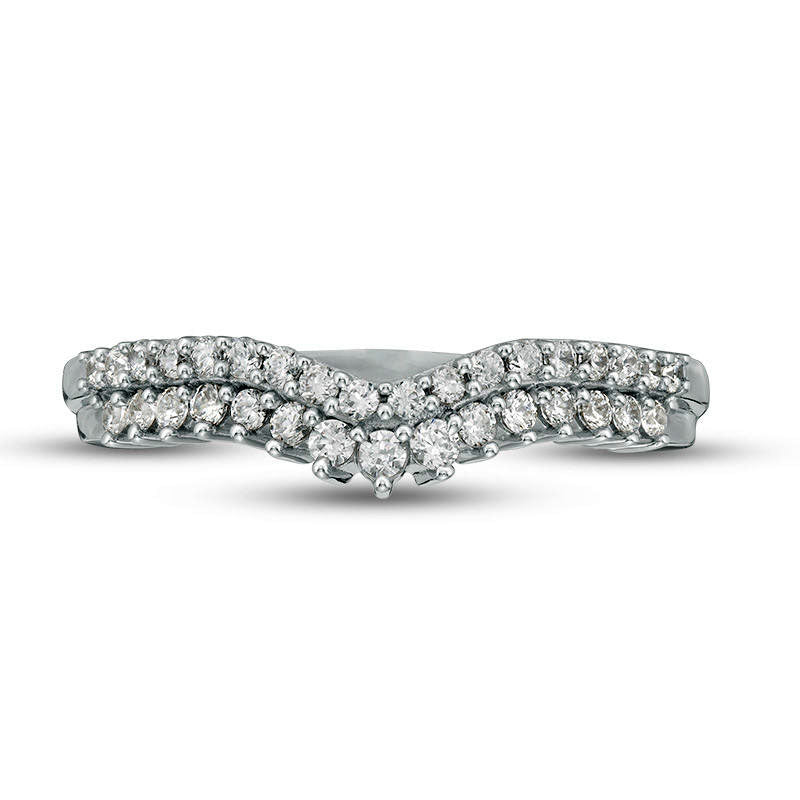 0.33 CT. T.W. Natural Diamond Double Row Chevron Anniversary Band in Solid 10K White Gold