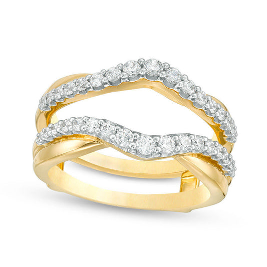 0.63 CT. T.W. Natural Clarity Enhanced Diamond Layered Contour Ring Solitaire Enhancer in Solid 14K Gold