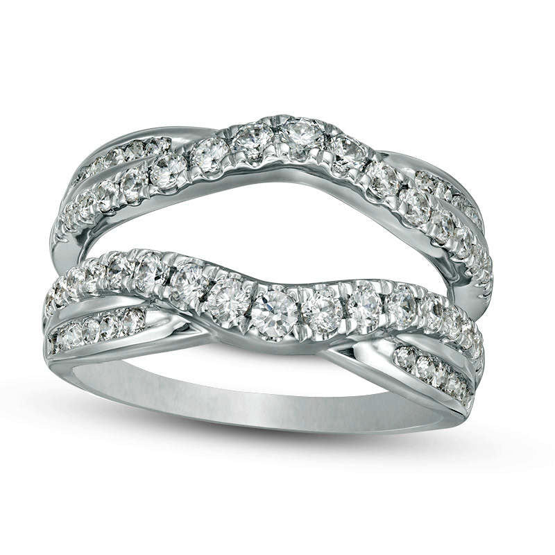 1.0 CT. T.W. Natural Clarity Enhanced Diamond Criss-Cross Ring Solitaire Enhancer in Solid 14K White Gold