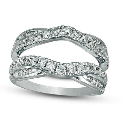1.0 CT. T.W. Natural Clarity Enhanced Diamond Criss-Cross Ring Solitaire Enhancer in Solid 14K White Gold