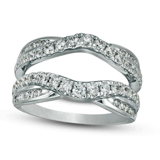 1.0 CT. T.W. Natural Clarity Enhanced Diamond Criss-Cross Ring Solitaire Enhancer in Solid 14K White Gold