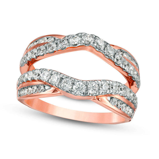 1.0 CT. T.W. Natural Clarity Enhanced Diamond Criss-Cross Ring Solitaire Enhancer in Solid 14K Rose Gold