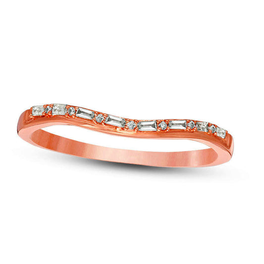 0.10 CT. T.W. Baguette and Round Natural Diamond Alternating Contour Anniversary Band in Solid 10K Rose Gold