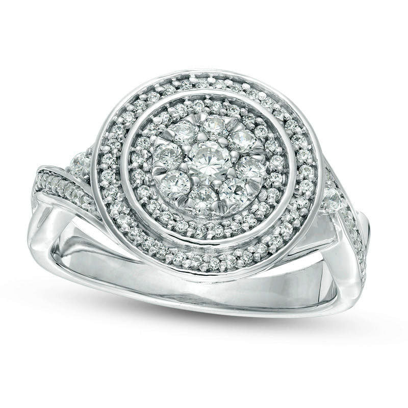 0.50 CT. T.W. Natural Diamond Triple Frame Crossover Shank Ring in Sterling Silver