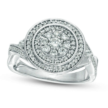 0.50 CT. T.W. Natural Diamond Triple Frame Crossover Shank Ring in Sterling Silver
