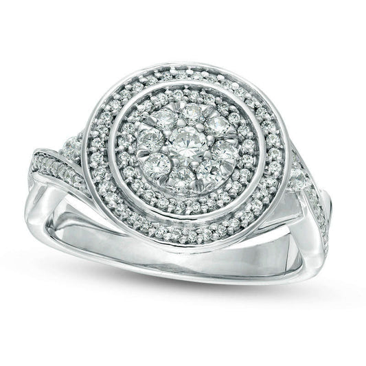0.50 CT. T.W. Natural Diamond Triple Frame Crossover Shank Ring in Sterling Silver
