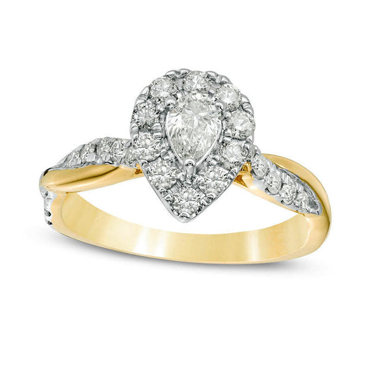 0.88 CT. T.W. Pear-Shaped Natural Diamond Frame Twist Shank Engagement Ring in Solid 10K Yellow Gold