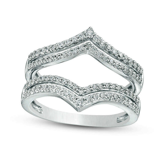 0.50 CT. T.W. Natural Clarity Enhanced Diamond Double Row Chevron Ring Solitaire Enhancer in Solid 10K White Gold