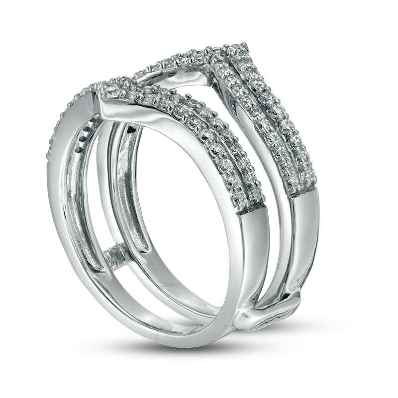 0.50 CT. T.W. Natural Clarity Enhanced Diamond Double Row Chevron Ring Solitaire Enhancer in Solid 10K White Gold