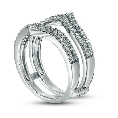 0.50 CT. T.W. Natural Clarity Enhanced Diamond Double Row Chevron Ring Solitaire Enhancer in Solid 10K White Gold