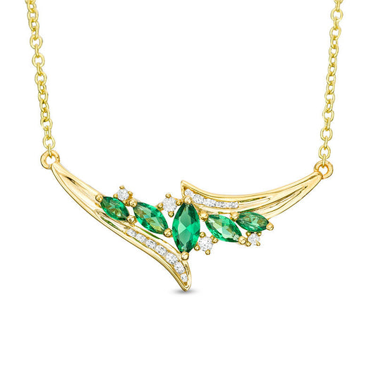 Marquise Lab-Created Emerald and White Sapphire Bypass Necklace in Sterling Silver with 14K Gold Plate - 15.75"
