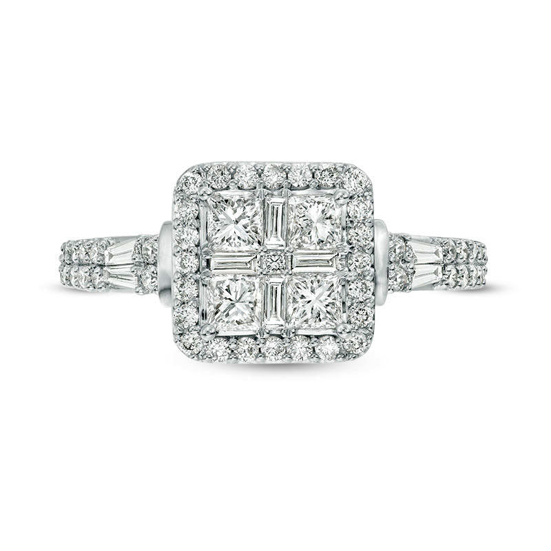 1.0 CT. T.W. Quad Princess-Cut Natural Diamond Frame Collar Engagement Ring in Solid 14K Two-Tone Gold