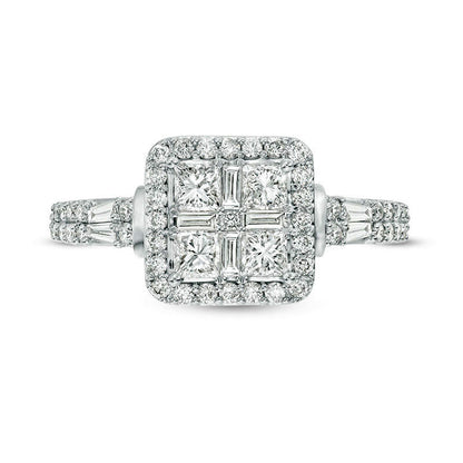 1.0 CT. T.W. Quad Princess-Cut Natural Diamond Frame Collar Engagement Ring in Solid 14K Two-Tone Gold
