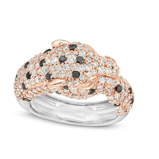 2.33.0 CT. T.W. Enhanced Black and White Natural Diamond Panther Head Ring in Solid 10K White Gold with Rose Rhodium