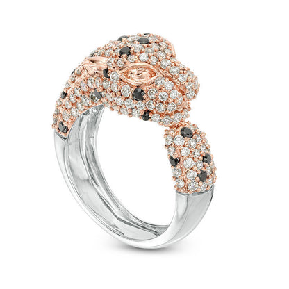 2.33.0 CT. T.W. Enhanced Black and White Natural Diamond Panther Head Ring in Solid 10K White Gold with Rose Rhodium