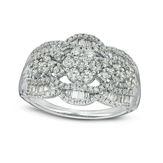 2.10 CT. T.W. Composite Natural Diamond Multi-Flower Ring in Solid 10K White Gold