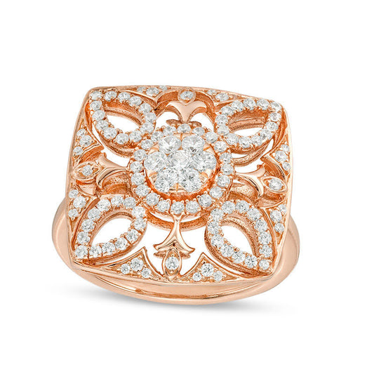 0.75 CT. T.W. Composite Natural Diamond Square Flower Ring in Solid 10K Rose Gold