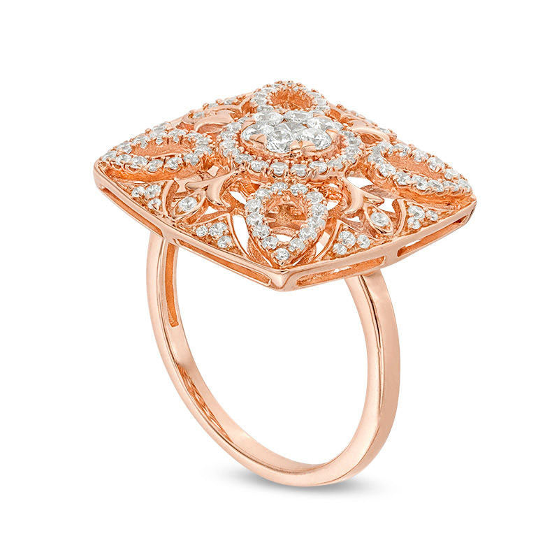 0.75 CT. T.W. Composite Natural Diamond Square Flower Ring in Solid 10K Rose Gold