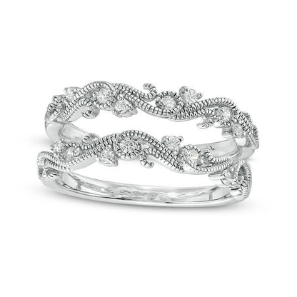 0.17 CT T.W. Natural Diamond Scroll Filigree Antique Vintage-Style Ring Solitaire Enhancer in Sterling Silver