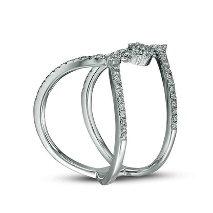 0.38 CT. T.W. Composite Natural Diamond Double Chevron Open Shank Ring in Solid 10K White Gold - Size 7