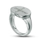 0.10 CT. T.W. Natural Diamond Sideways Cross Oval Signet Ring in Solid 10K White Gold