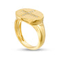 0.10 CT. T.W. Natural Diamond Sideways Cross Oval Signet Ring in Solid 10K Yellow Gold