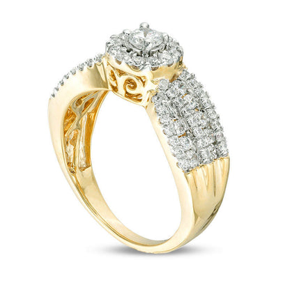 0.75 CT. T.W. Natural Diamond Frame Multi-Row Engagement Ring in Solid 10K Yellow Gold
