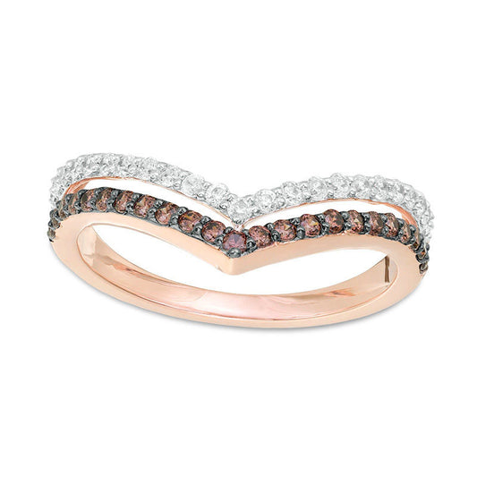 0.50 CT. T.W. Enhanced Champagne and White Natural Diamond Two Row Chevron Band in Solid 10K Rose Gold