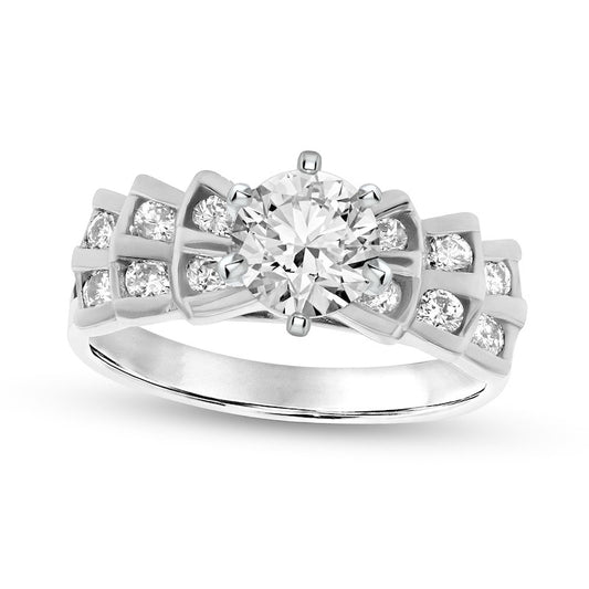 0.88 CT. T.W. Natural Diamond Bow Shank Engagement Ring in Solid 14K White Gold (I/SI2)