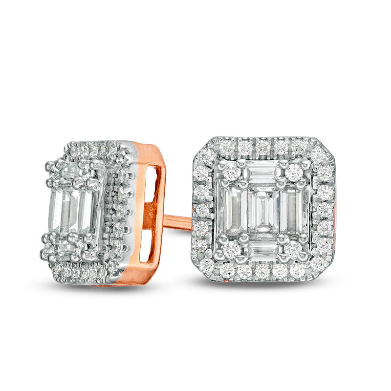 0.63 CT. T.W. Composite Diamond Square Frame Stud Earrings in 14K Rose Gold