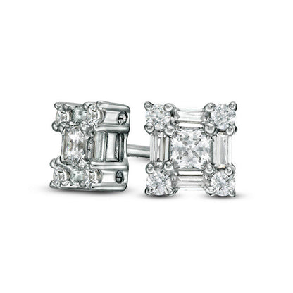 0.5 CT. T.W. Princess-Cut Diamond Art Deco Frame Stud Earrings in 14K White Gold