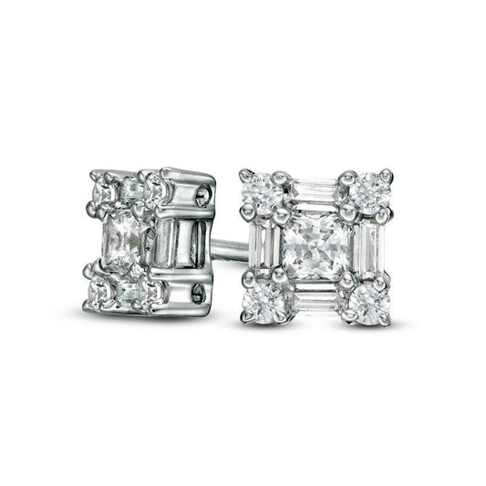 0.5 CT. T.W. Princess-Cut Diamond Art Deco Frame Stud Earrings in 14K White Gold