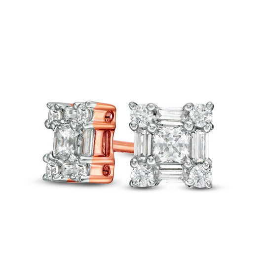 0.5 CT. T.W. Princess-Cut Diamond Art Deco Frame Stud Earrings in 14K Rose Gold