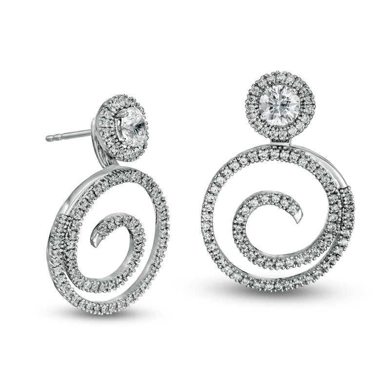 1 CT. T.W. Diamond Frame and Swirl Drop Earring Jackets in 14K White Gold