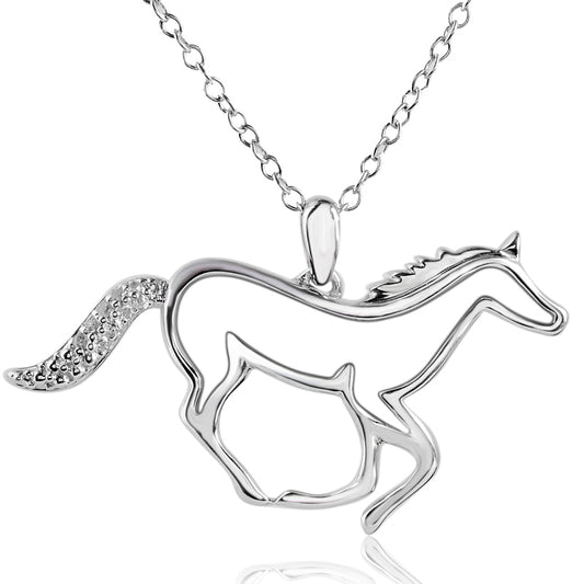 0.05 CT. T.W. Natural Diamond Galloping Horse Pendant in Sterling Silver