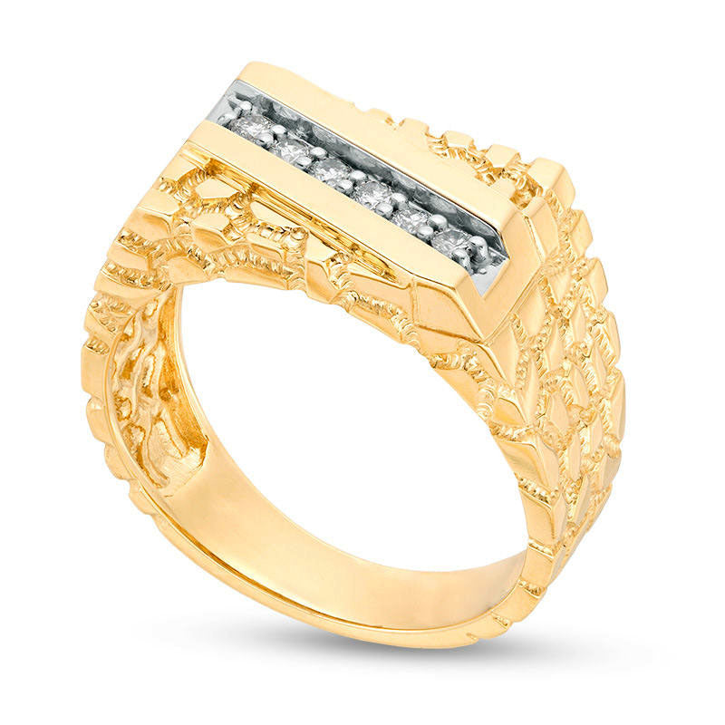 Men's 0.20 CT. T.W. Natural Diamond Slant Nugget Ring in Solid 10K Yellow Gold