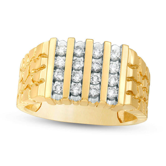 Men's 0.50 CT. T.W. Natural Diamond Four Row Nugget Ring in Solid 10K Yellow Gold