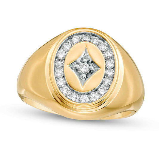 Men's 0.50 CT. T.W. Natural Diamond Frame Kite-Shaped Accent Signet Ring in Solid 14K Gold